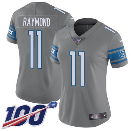 Nike Lions #11 Kalif Raymond Gray Women's Stitched NFL Limited Rush 100th Season Jersey