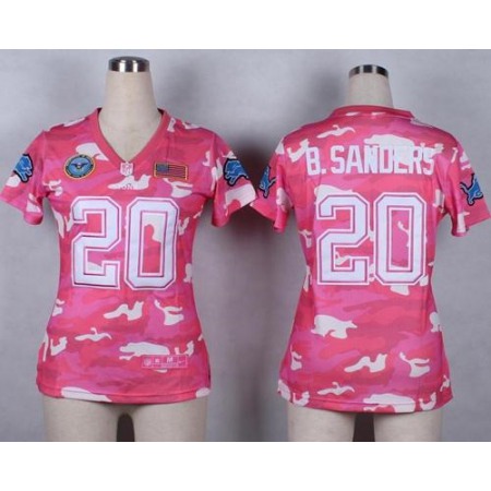 Nike Lions #20 Barry Sanders Pink Women's Stitched NFL Elite Camo Fashion Jersey