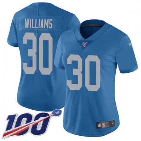 Nike Lions #30 Jamaal Williams Blue Throwback Women's Stitched NFL 100th Season Vapor Untouchable Limited Jersey