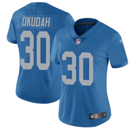 Nike Lions #30 Jeff Okudah Blue Throwback Women's Stitched NFL Vapor Untouchable Limited Jersey