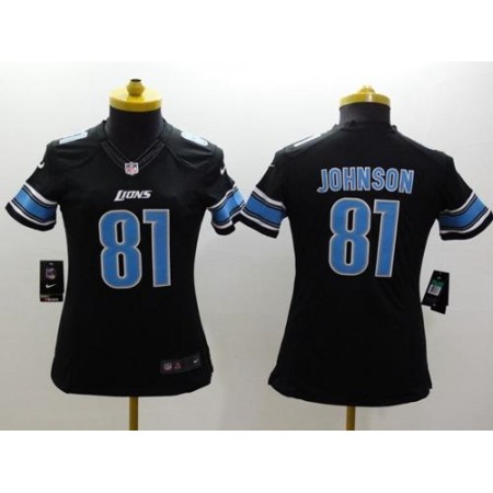 Nike Lions #81 Calvin Johnson Black Alternate Women's Stitched NFL Limited Jersey
