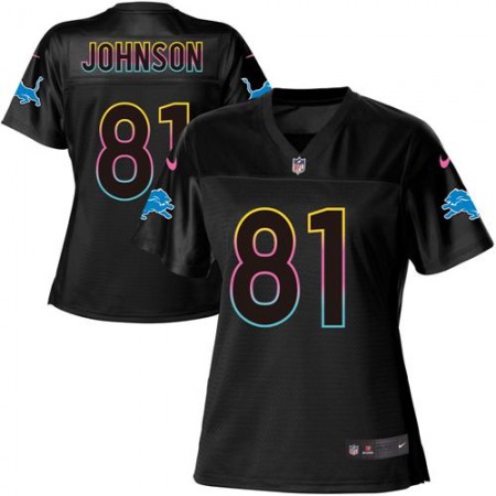 Nike Lions #81 Calvin Johnson Black Women's NFL Fashion Game Jersey