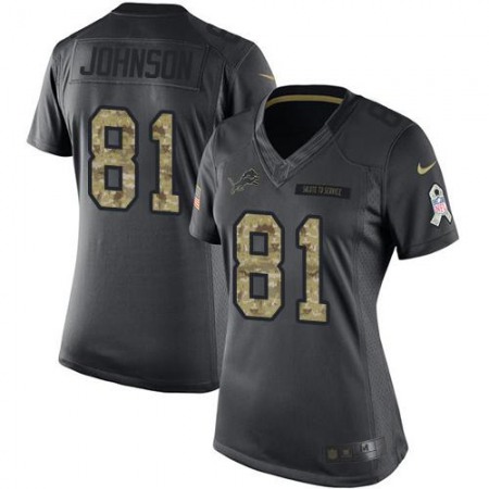 Nike Lions #81 Calvin Johnson Black Women's Stitched NFL Limited 2016 Salute to Service Jersey