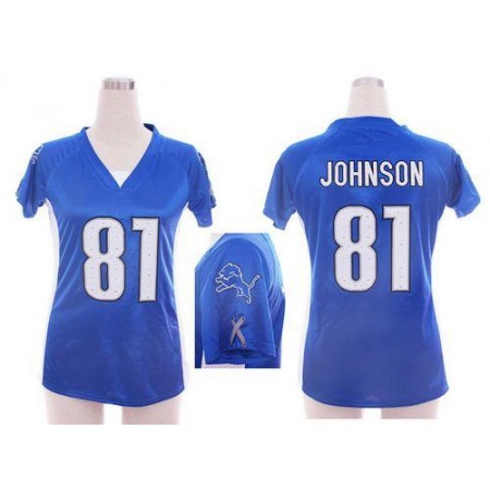 Nike Lions #81 Calvin Johnson Light Blue Team Color Draft Him Name & Number Top Women's Stitched NFL Elite Jersey