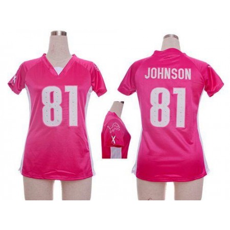 Nike Lions #81 Calvin Johnson Pink Draft Him Name & Number Top Women's Stitched NFL Elite Jersey