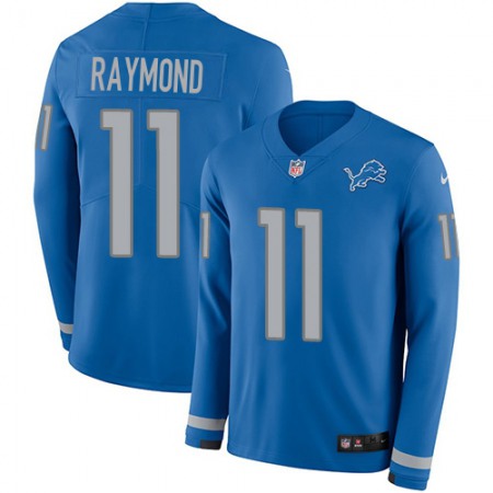 Nike Lions #11 Kalif Raymond Blue Team Color Youth Stitched NFL Limited Therma Long Sleeve Jersey