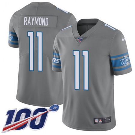 Nike Lions #11 Kalif Raymond Gray Youth Stitched NFL Limited Rush 100th Season Jersey