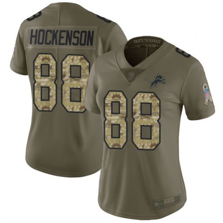 Nike Lions #88 T.J. Hockenson Olive/Camo Women's Stitched NFL Limited 2017 Salute to Service Jersey