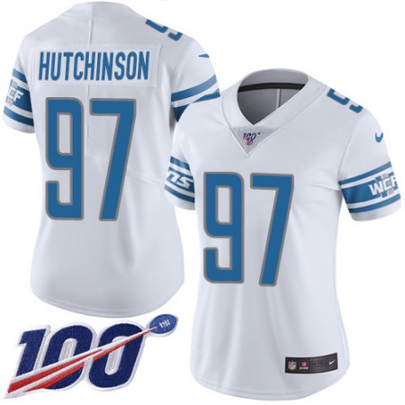 Nike Lions #97 Aidan Hutchinson White Women's Stitched NFL 100th Season Vapor Untouchable Limited Jersey