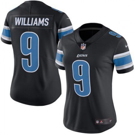 Nike Lions #9 Jameson Williams Black Women's Stitched NFL Limited Rush Jersey