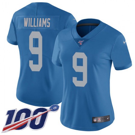 Nike Lions #9 Jameson Williams Blue Throwback Women's Stitched NFL 100th Season Vapor Untouchable Limited Jersey