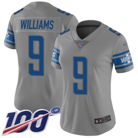 Nike Lions #9 Jameson Williams Gray Women's Stitched NFL Limited Inverted Legend 100th Season Jersey