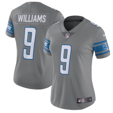 Nike Lions #9 Jameson Williams Gray Women's Stitched NFL Limited Rush Jersey