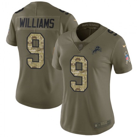 Nike Lions #9 Jameson Williams Olive/Camo Women's Stitched NFL Limited 2017 Salute To Service Jersey