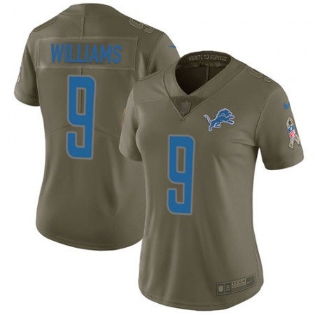 Nike Lions #9 Jameson Williams Olive Women's Stitched NFL Limited 2017 Salute To Service Jersey
