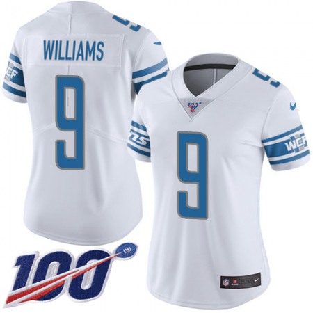 Nike Lions #9 Jameson Williams White Women's Stitched NFL 100th Season Vapor Untouchable Limited Jersey