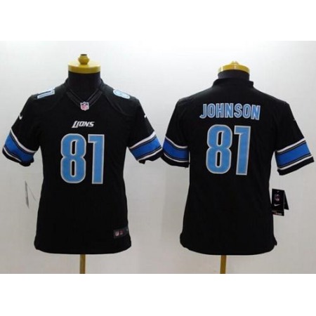 Nike Lions #81 Calvin Johnson Black Alternate Youth Stitched NFL Limited Jersey