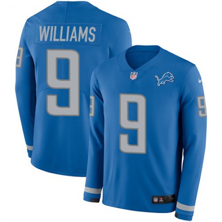 Nike Lions #9 Jameson Williams Blue Team Color Youth Stitched NFL Limited Therma Long Sleeve Jersey