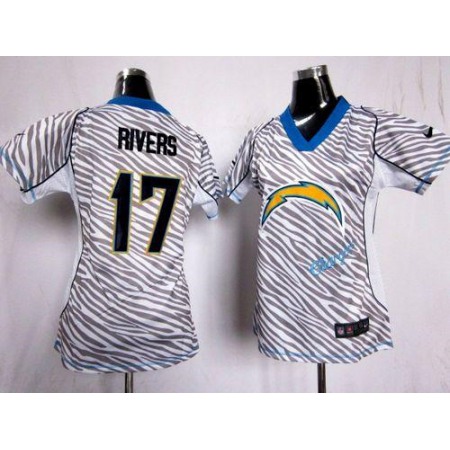 Nike Chargers #17 Philip Rivers Zebra Women's Stitched NFL Elite Jersey
