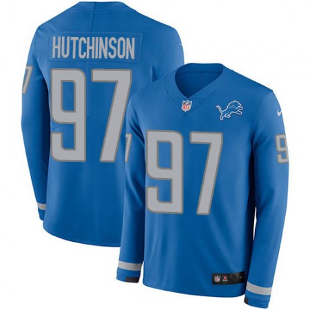 Nike Lions #97 Aidan Hutchinson Blue Team Color Youth Stitched NFL Limited Therma Long Sleeve Jersey