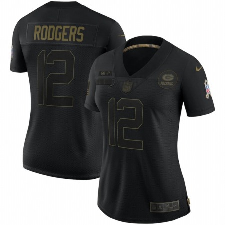 Green Bay Packers #12 Aaron Rodgers Nike Women's 2020 Salute To Service Limited Jersey Black