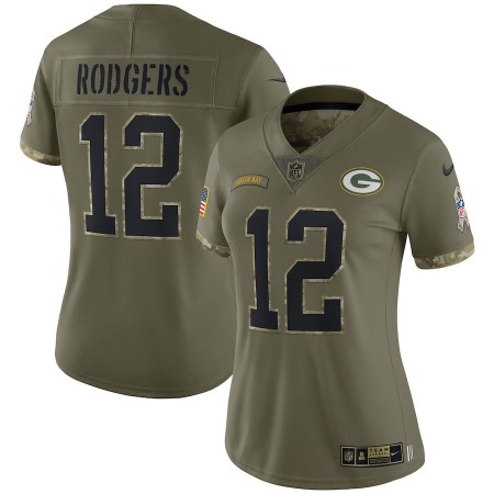 Green Bay Packers #12 Aaron Rodgers Nike Women's 2022 Salute To Service Limited Jersey - Olive
