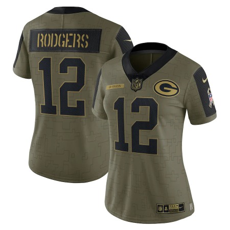 Green Bay Packers #12 Aaron Rodgers Olive Nike Women's 2021 Salute To Service Limited Player Jersey