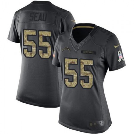 Nike Chargers #55 Junior Seau Black Women's Stitched NFL Limited 2016 Salute to Service Jersey