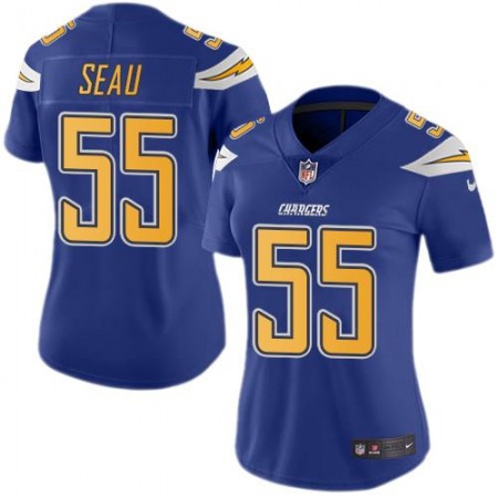 Nike Chargers #55 Junior Seau Electric Blue Women's Stitched NFL Limited Rush Jersey