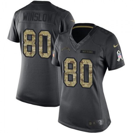 Nike Chargers #80 Kellen Winslow Black Women's Stitched NFL Limited 2016 Salute to Service Jersey