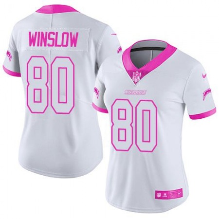Nike Chargers #80 Kellen Winslow White/Pink Women's Stitched NFL Limited Rush Fashion Jersey