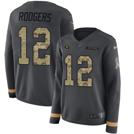 Nike Packers #12 Aaron Rodgers Anthracite Salute to Service Women's Stitched NFL Limited Therma Long Sleeve Jersey