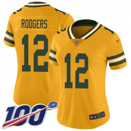 Nike Packers #12 Aaron Rodgers Gold Women's Stitched NFL Limited Inverted Legend 100th Season Jersey