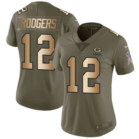 Nike Packers #12 Aaron Rodgers Olive/Gold Women's Stitched NFL Limited 2017 Salute to Service Jersey