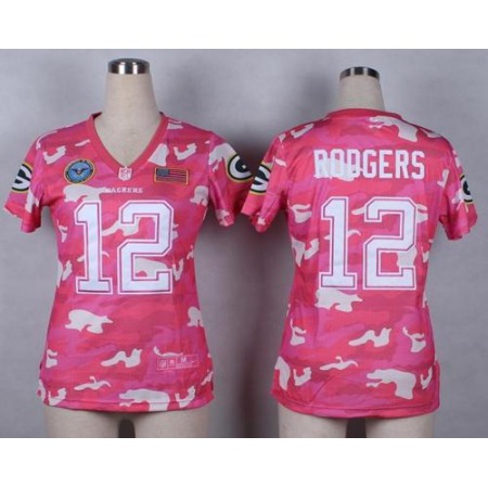 Nike Packers #12 Aaron Rodgers Pink Women's Stitched NFL Elite Camo Fashion Jersey