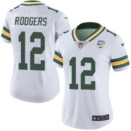 Nike Packers #12 Aaron Rodgers White Women's 100th Season Stitched NFL Vapor Untouchable Limited Jersey