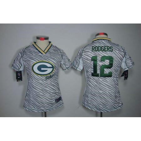 Nike Packers #12 Aaron Rodgers Zebra Women's Stitched NFL Elite Jersey