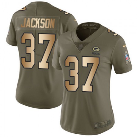 Nike Packers #37 Josh Jackson Olive/Gold Women's Stitched NFL Limited 2017 Salute to Service Jersey