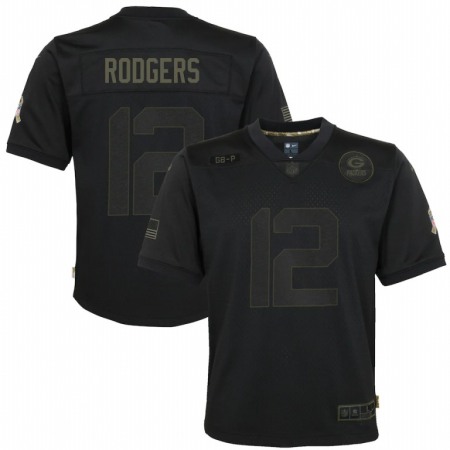 Green Bay Packers #12 Aaron Rodgers Nike Youth 2020 Salute to Service Game Jersey Black