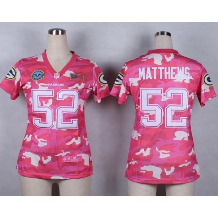 Nike Packers #52 Clay Matthews Pink Women's Stitched NFL Elite Camo Fashion Jersey