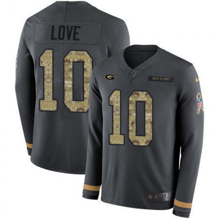 Nike Packers #10 Jordan Love Anthracite Salute to Service Youth Stitched NFL Limited Therma Long Sleeve Jersey