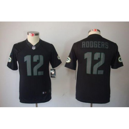 Nike Packers #12 Aaron Rodgers Black Impact Youth Stitched NFL Limited Jersey