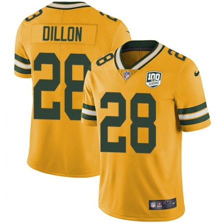 Nike Packers #28 AJ Dillon Yellow Youth 100th Season Stitched NFL Limited Rush Jersey