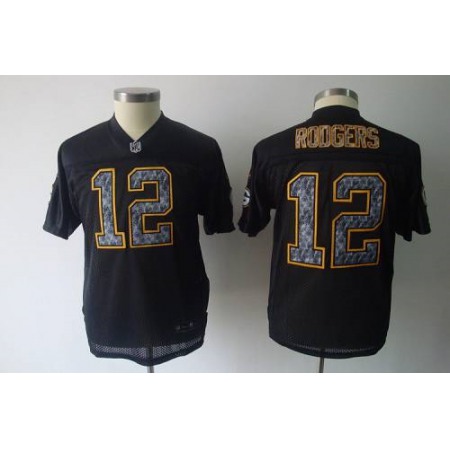 Sideline Black United Packers #12 Aaron Rodgers Stitched Youth NFL Jersey