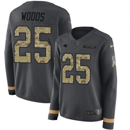 Nike Panthers #25 Xavier Woods Anthracite Salute to Service Women's Stitched NFL Limited Therma Long Sleeve Jersey