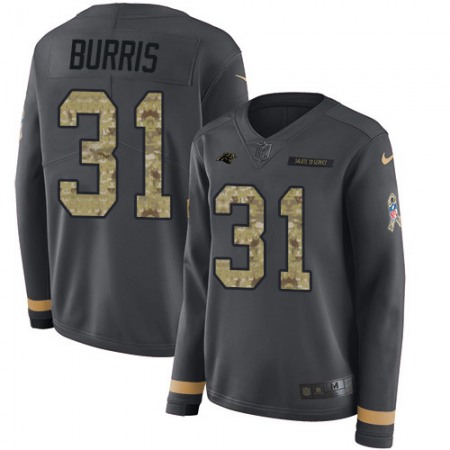 Nike Panthers #31 Juston Burris Anthracite Salute to Service Women's Stitched NFL Limited Therma Long Sleeve Jersey