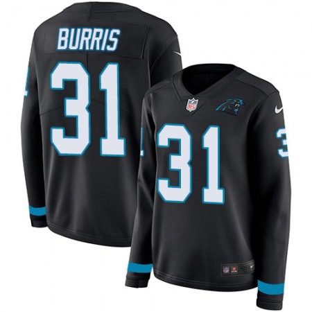 Nike Panthers #31 Juston Burris Black Team Color Women's Stitched NFL Limited Therma Long Sleeve Jersey