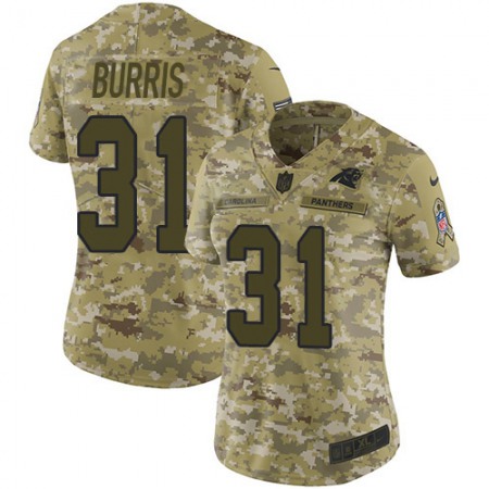 Nike Panthers #31 Juston Burris Camo Women's Stitched NFL Limited 2018 Salute To Service Jersey