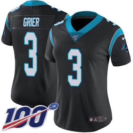 Nike Panthers #3 Will Grier Black Team Color Women's Stitched NFL 100th Season Vapor Untouchable Limited Jersey