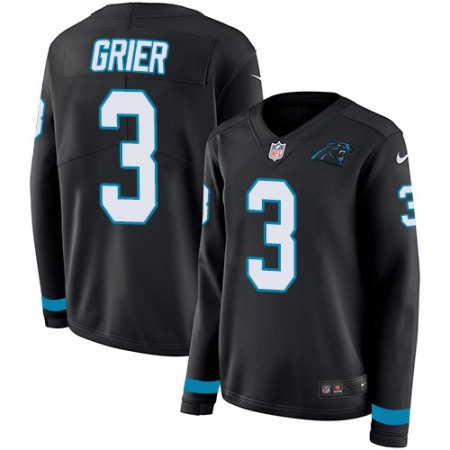 Nike Panthers #3 Will Grier Black Team Color Women's Stitched NFL Limited Therma Long Sleeve Jersey